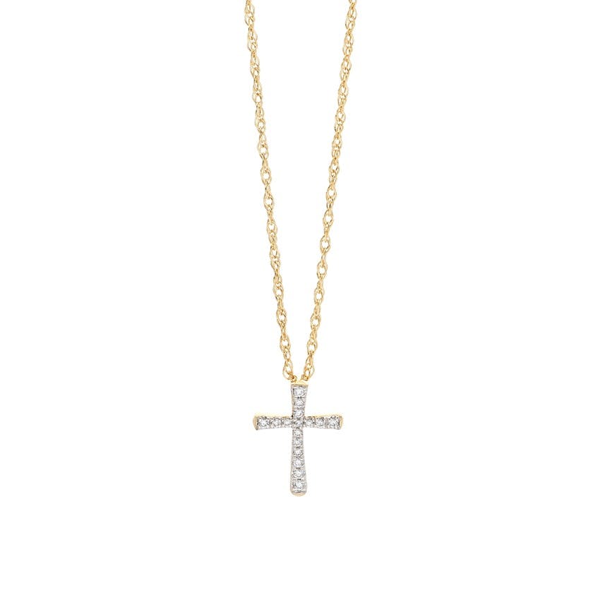 Yellow Gold & Diamond Cross Pendant Necklace 0