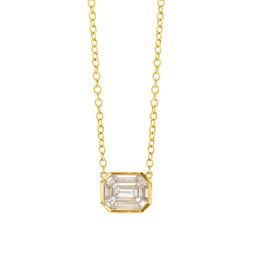 18K Yellow Gold Emerald Cut Diamond Necklace
