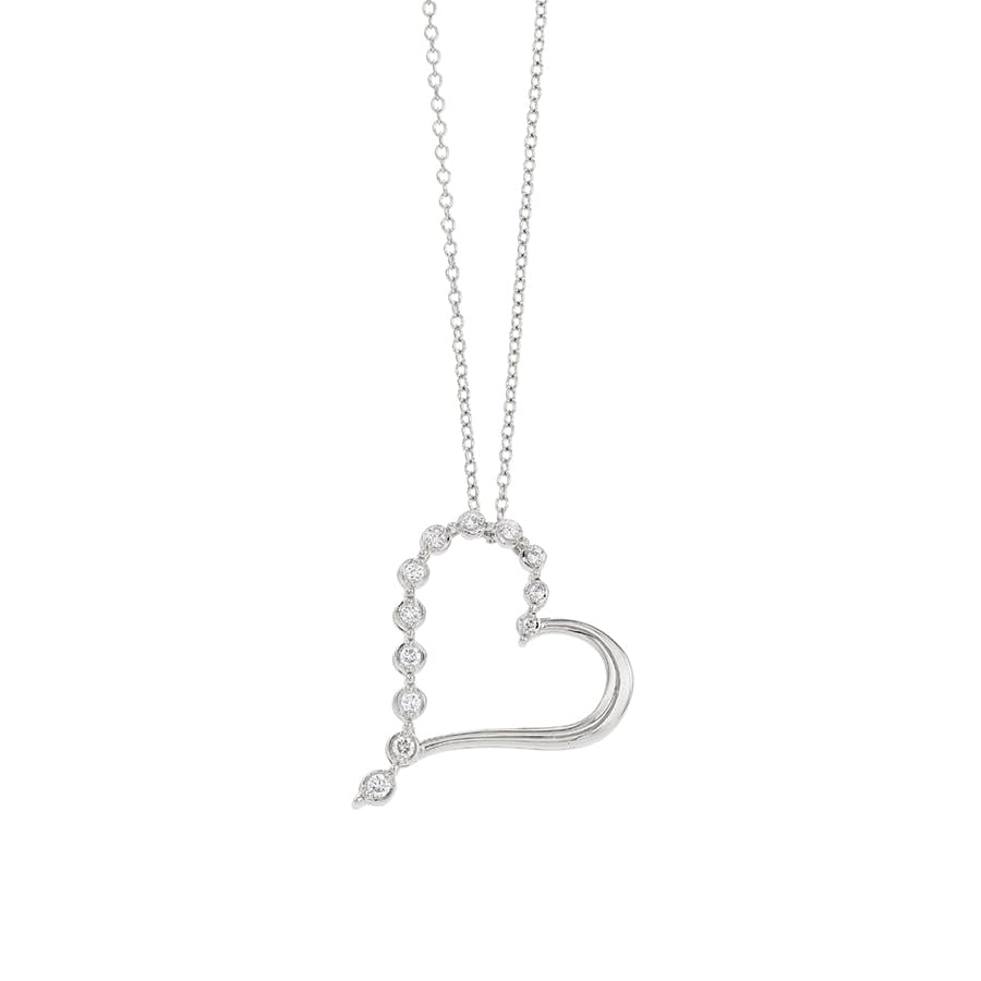 Sterling Silver Diamond Open Heart Pendant Necklace 0