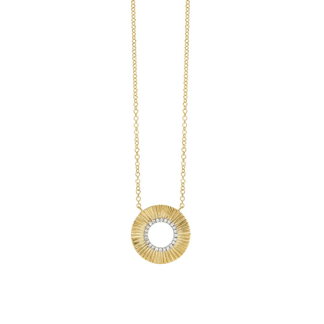 14k Gold Fluted Pendant Necklace with Diamonds