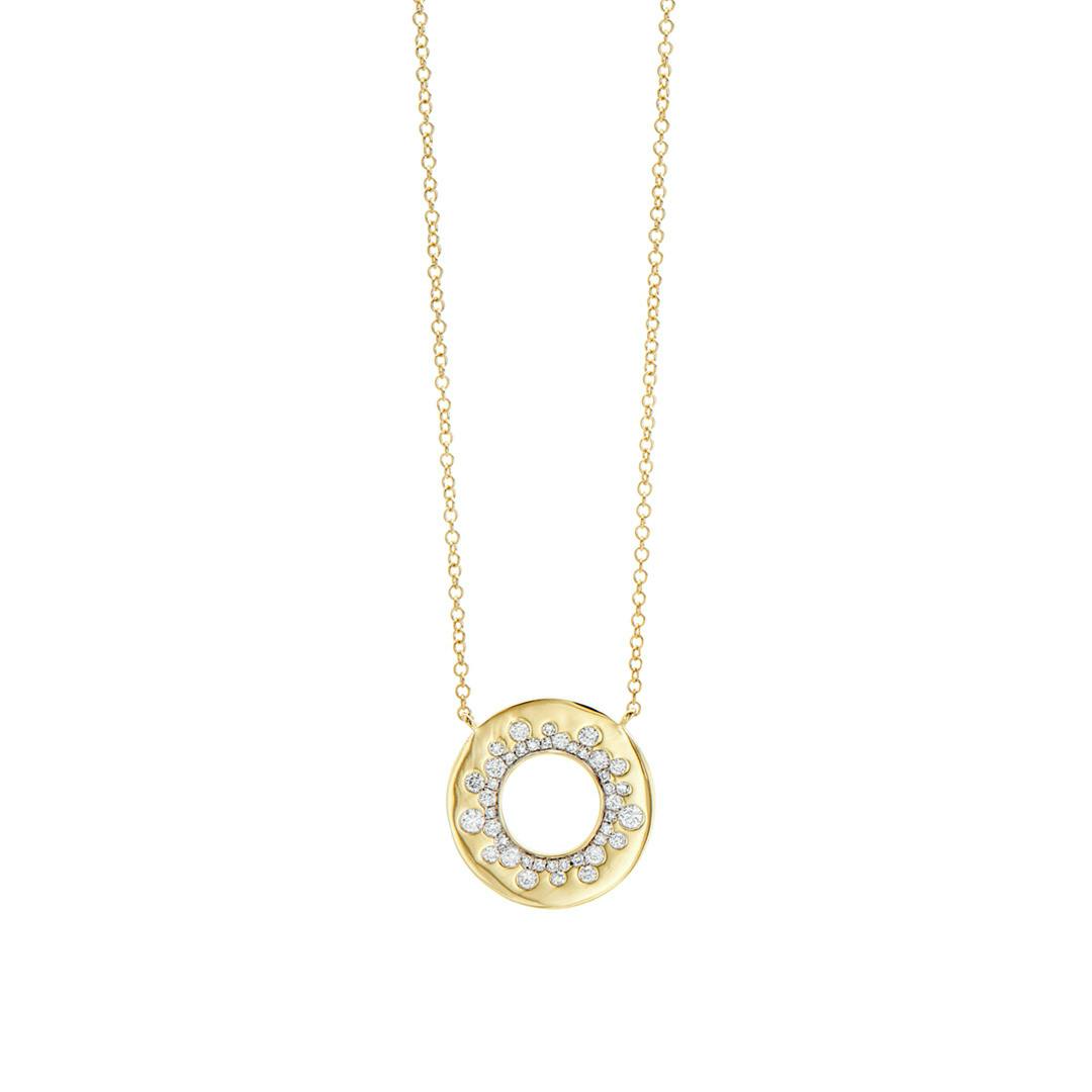 14k Gold Scattered Diamond Open Circle Necklace