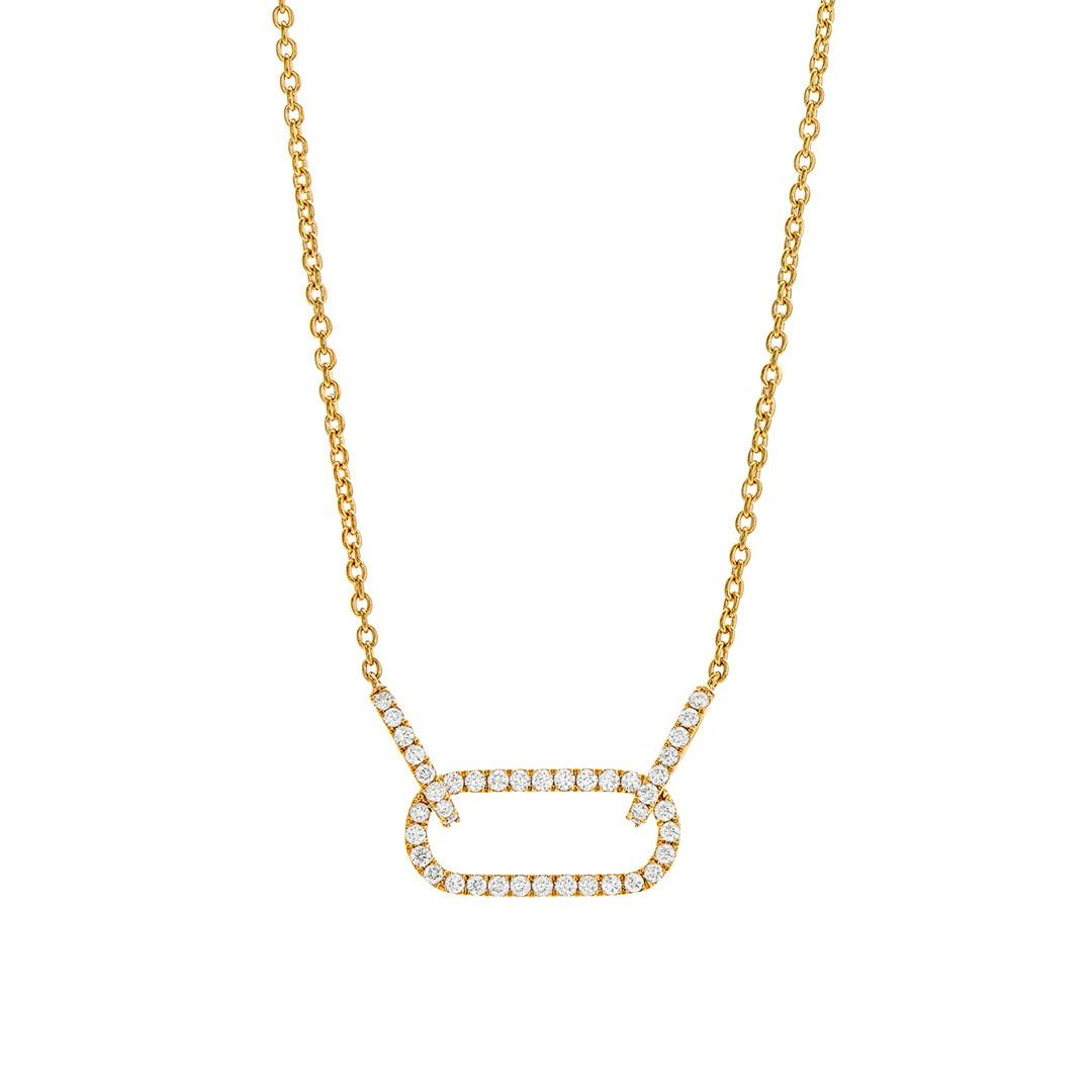 Oval Link Pave Diamond Yellow Gold Necklace