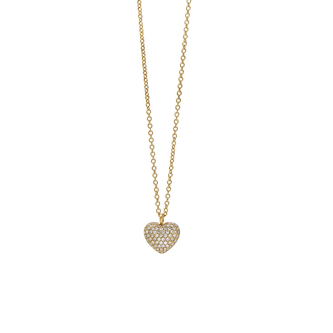 Yellow Gold Pave Diamond Mini Puff Heart Necklace 0