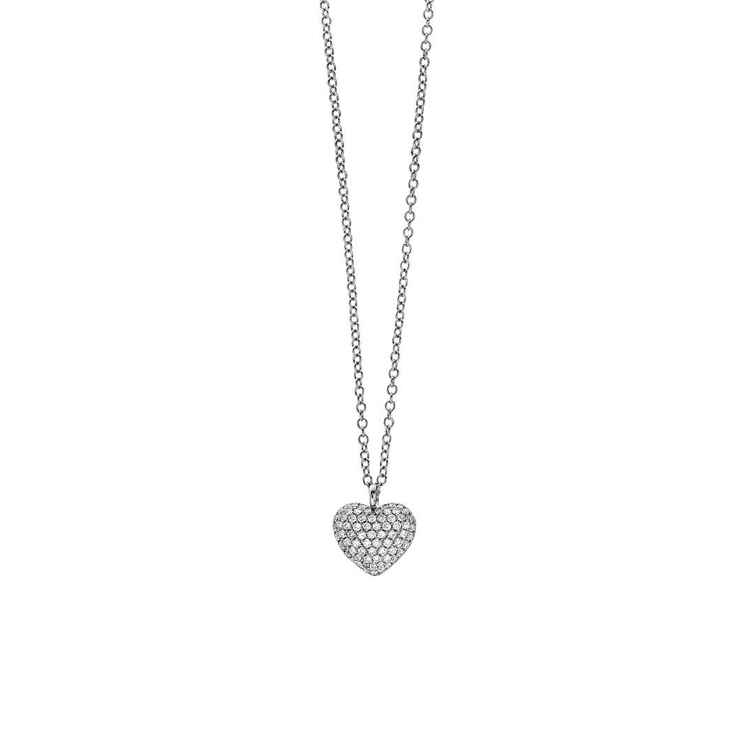 White Gold Pave Diamond Mini Puff Heart Necklace 0
