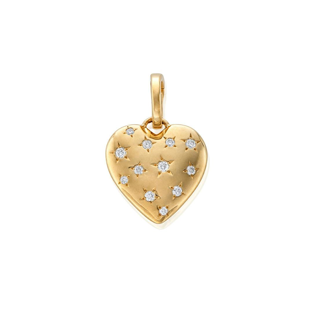 Puff Heart Yellow Gold Pendant with Diamonds 0