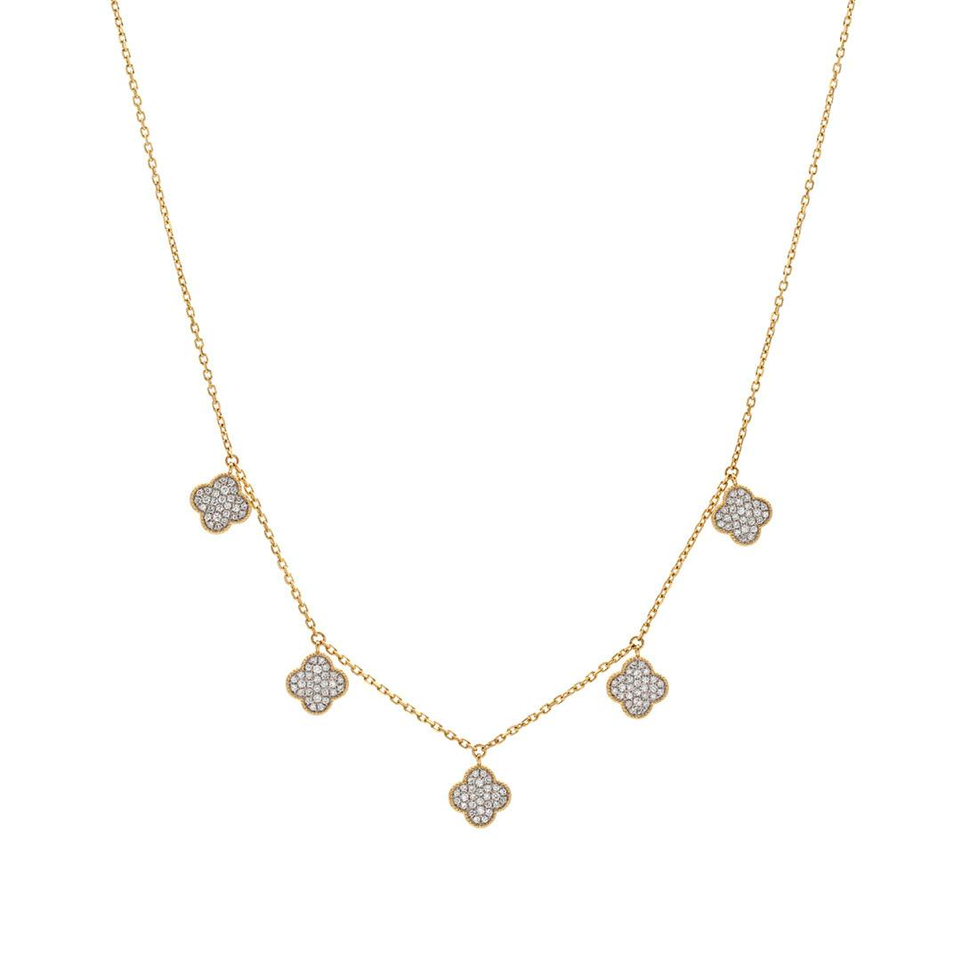 Five Station Pave Diamond Clover Dangle Necklace 0