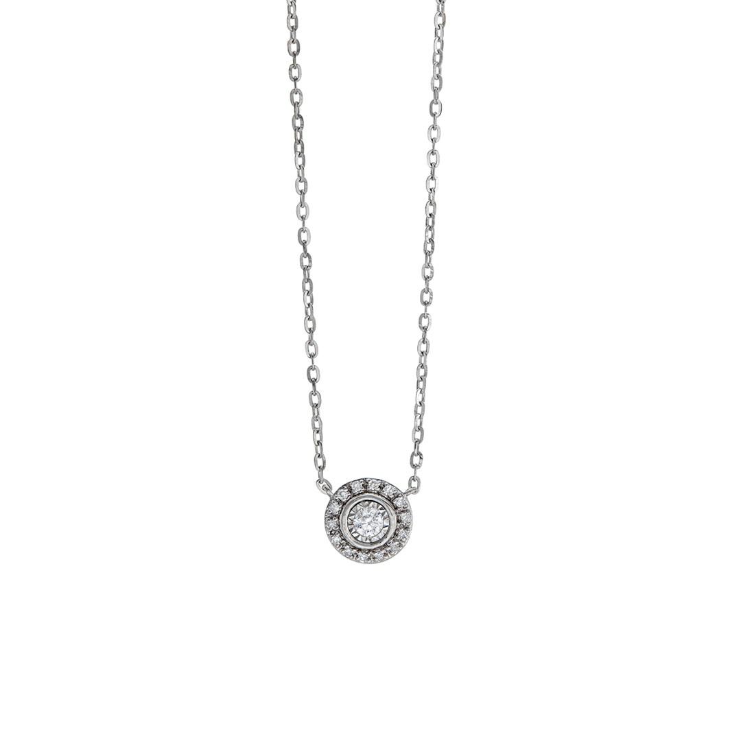 White Gold Mini Diamond Halo Pendant Necklace