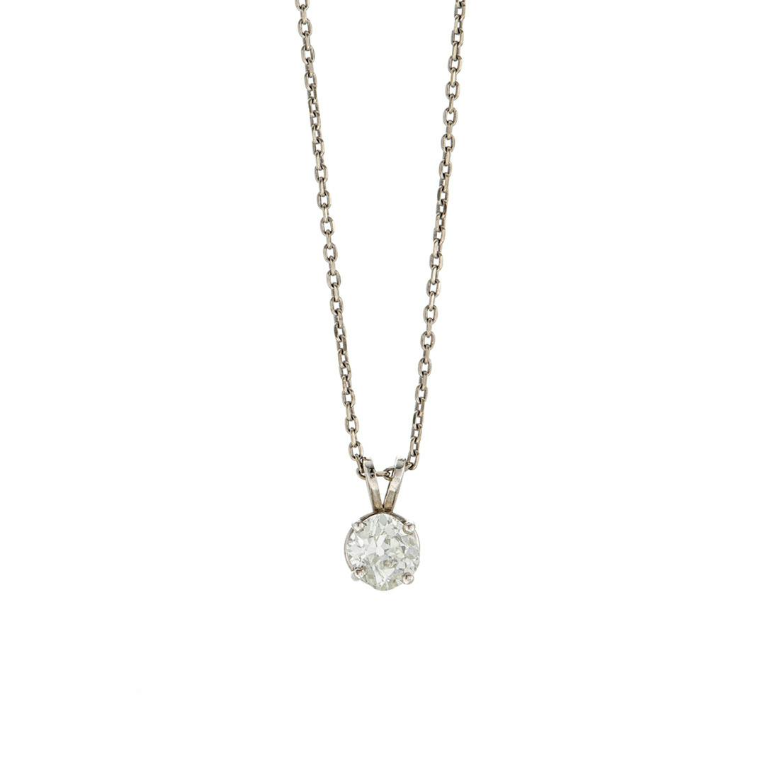 Estate Collection 1.17 CT Diamond Solitaire Pendant Necklace 0