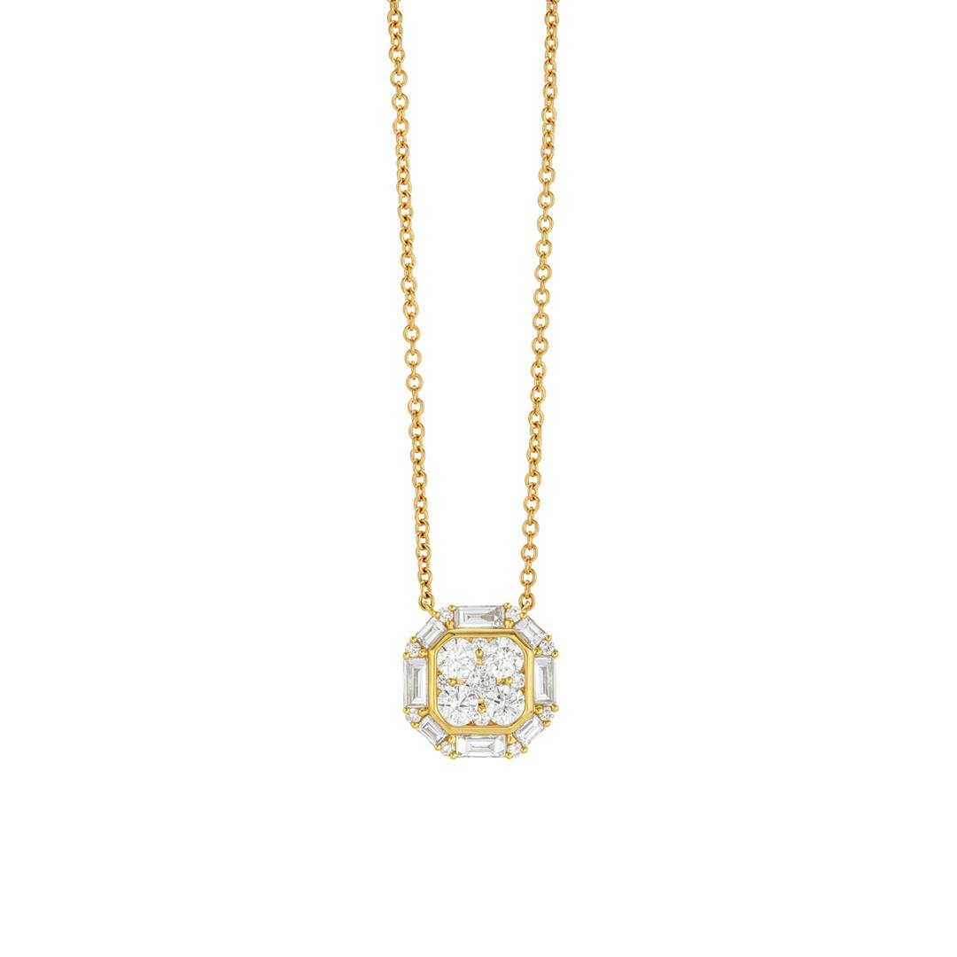 1.13 CTW Round  and Baguette Diamond Necklace