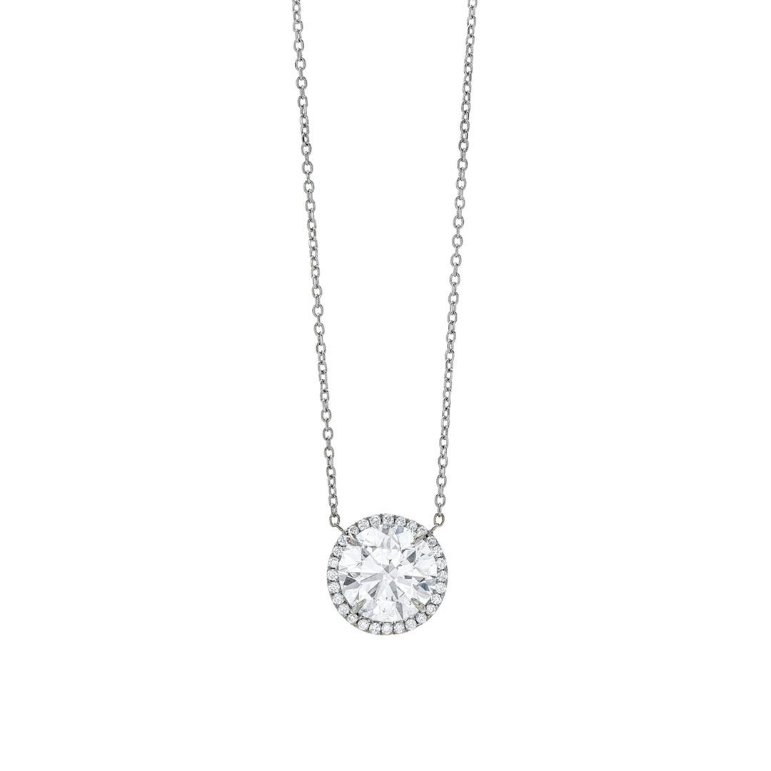 3 CT Round Diamond Halo Necklace in White Gold