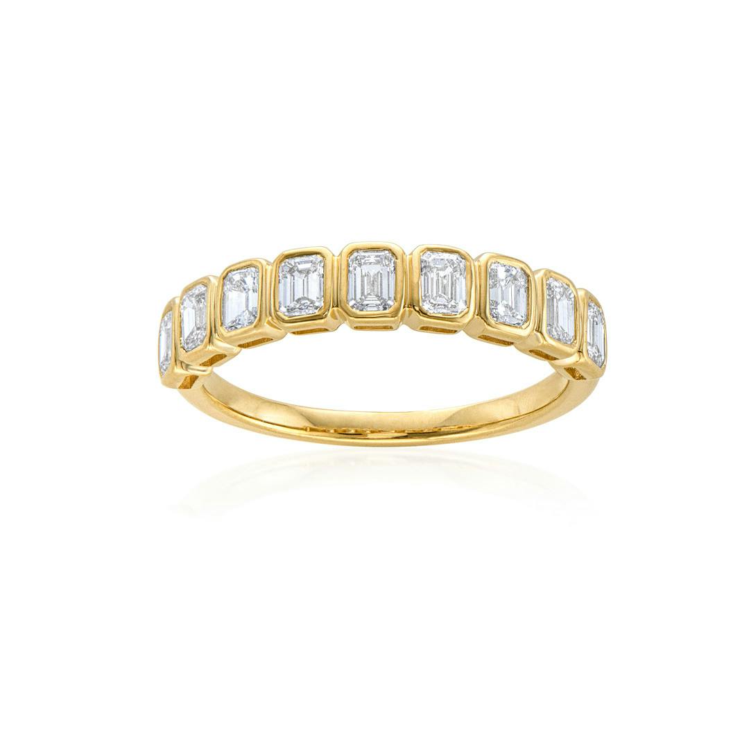 Bezel-Set 0.82 CTW Nine-Stone Emerald-Cut Diamond Ring