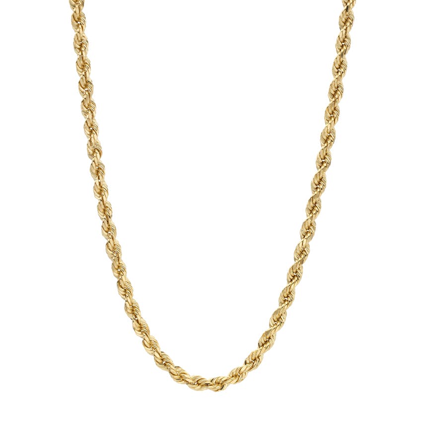 Gents 14K Yellow Gold Diamond Cut Rope 20" Chain Necklace, 4.3mm 0