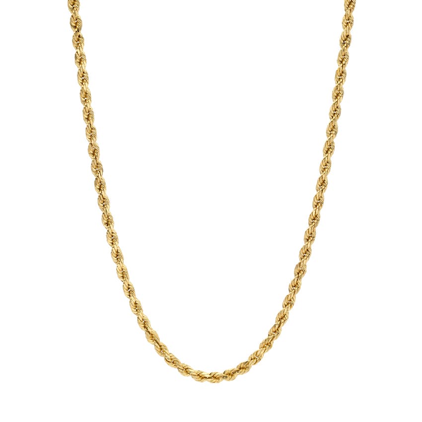 Gents 14K Yellow Gold Diamond Cut Rope Chain Necklace, 3.3mm 0