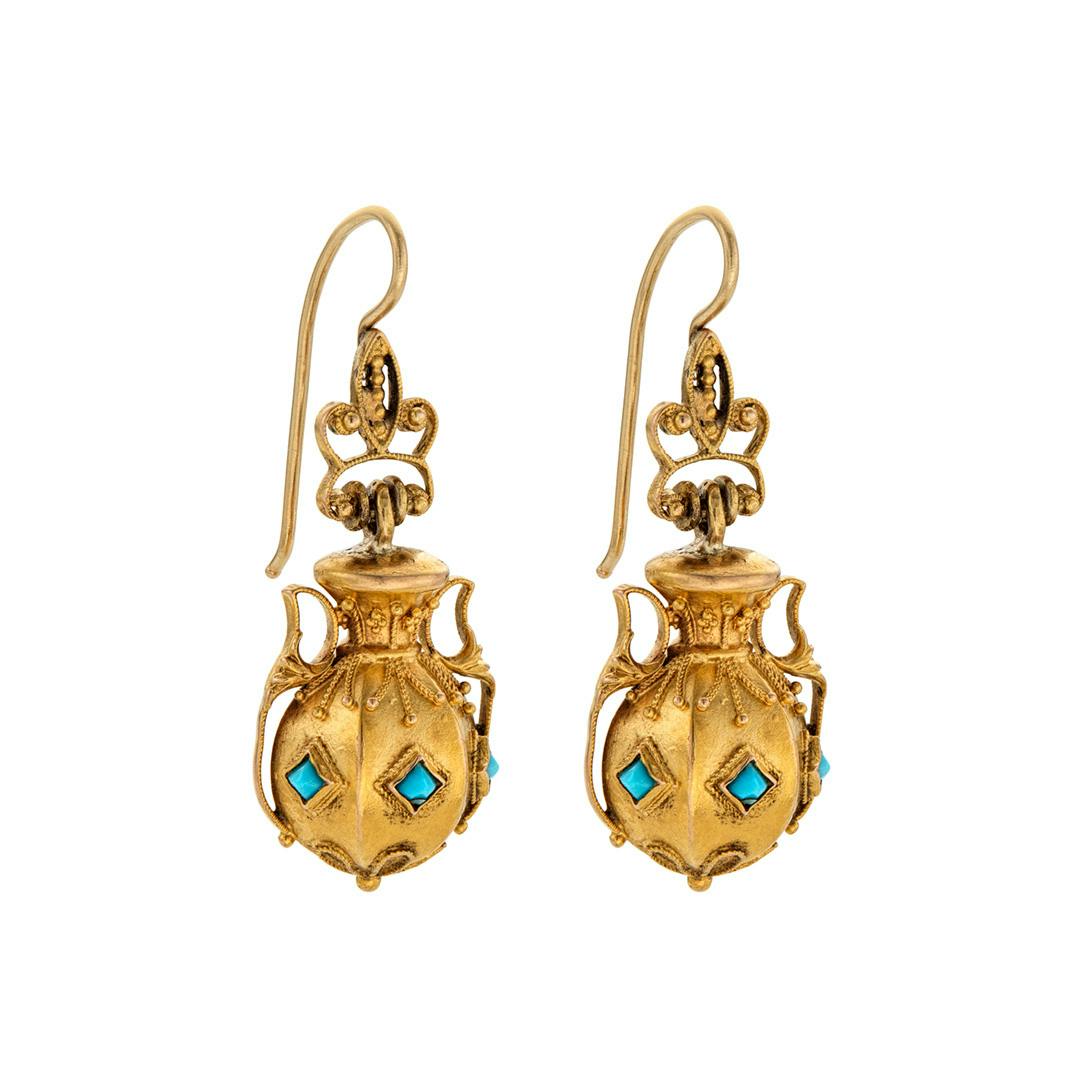 Estate Collection Yellow Gold and Persian Turquoise Earrings 0