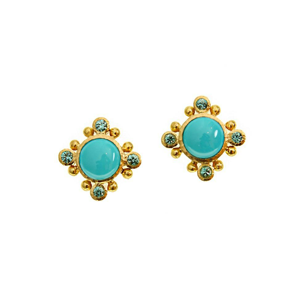 Elizabeth Locke Turquoise and Zircon Stud Earrings 0