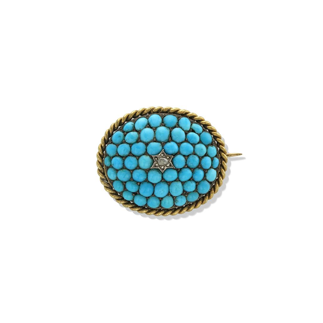 Estate Collection Turquoise and Diamond Brooch 0