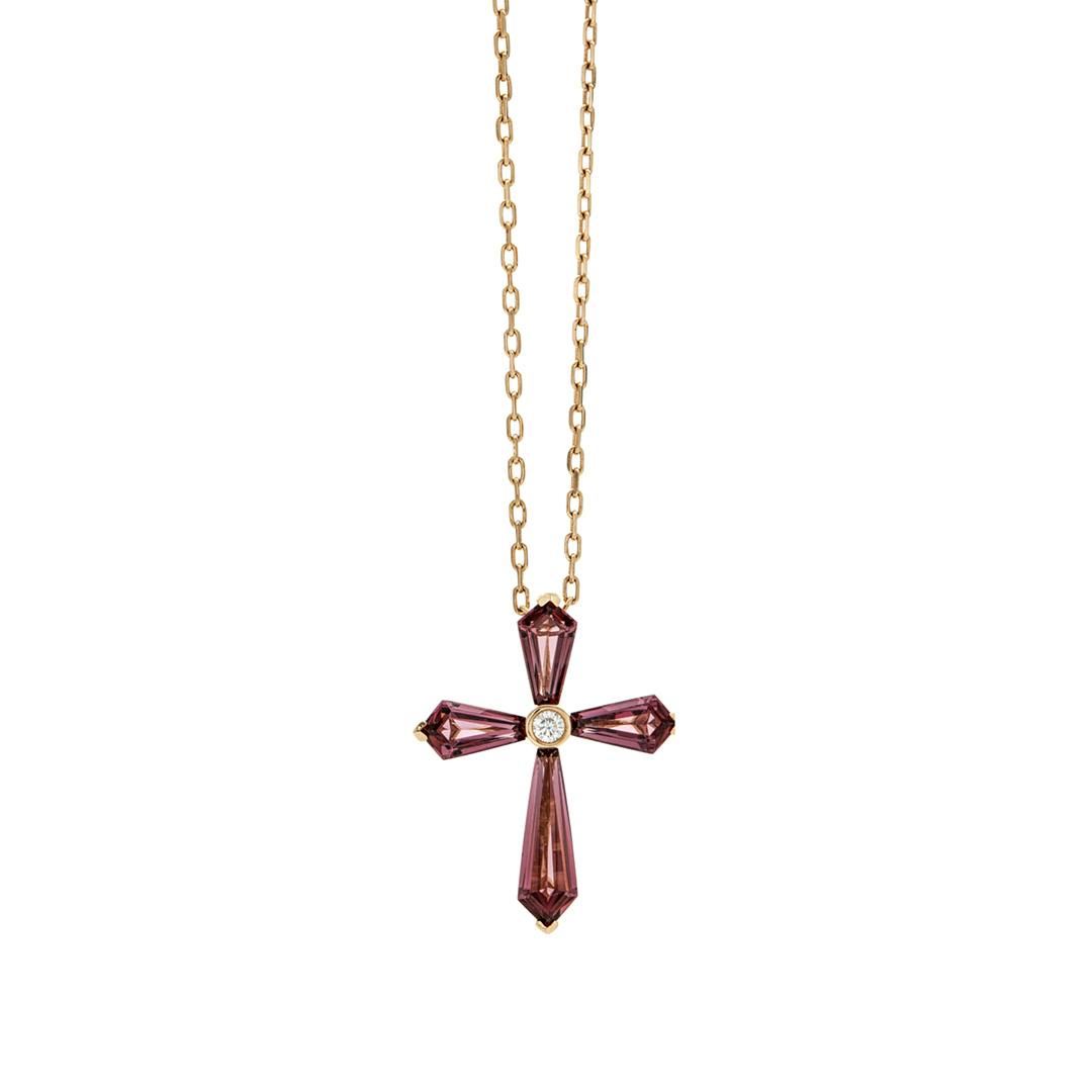 Charles Krypell Garnet and Diamond Cross Necklace 0