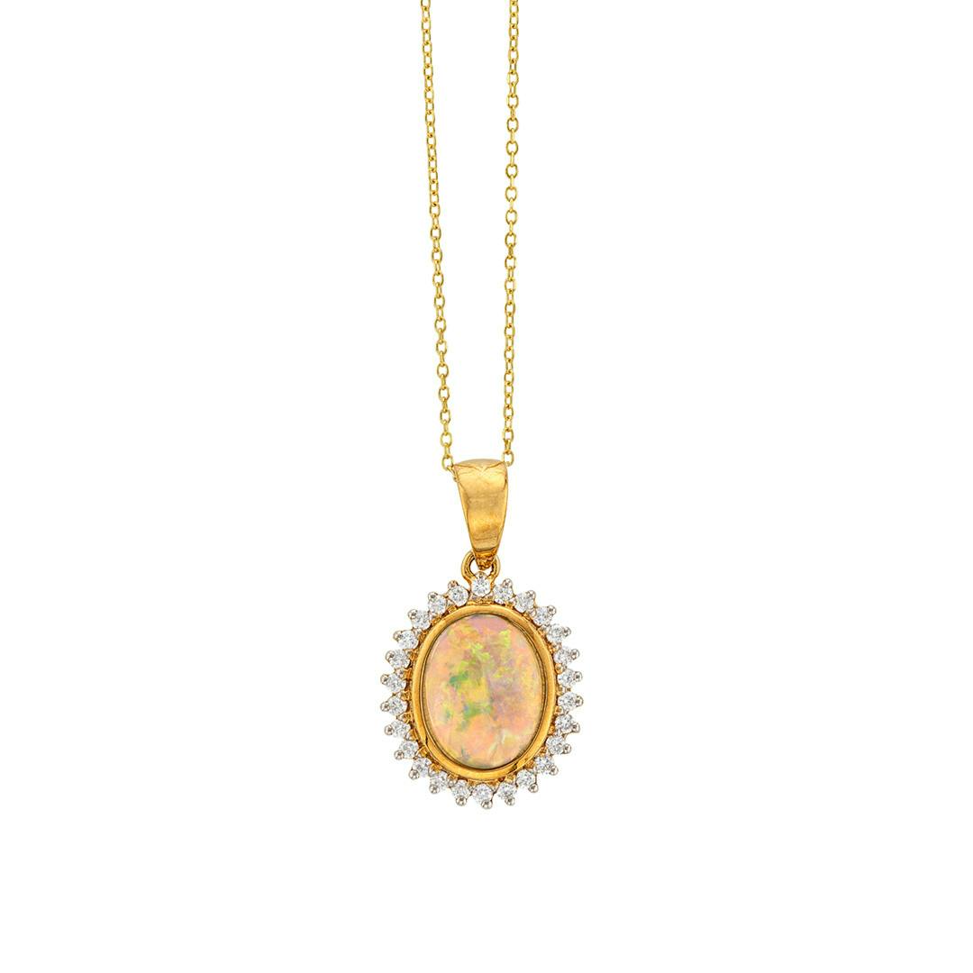 1.43CTW Oval Opal and Diamond Necklace 0