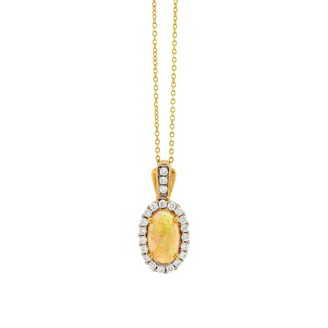 1.24CTW Oval Shape Opal and Diamond Necklace 0
