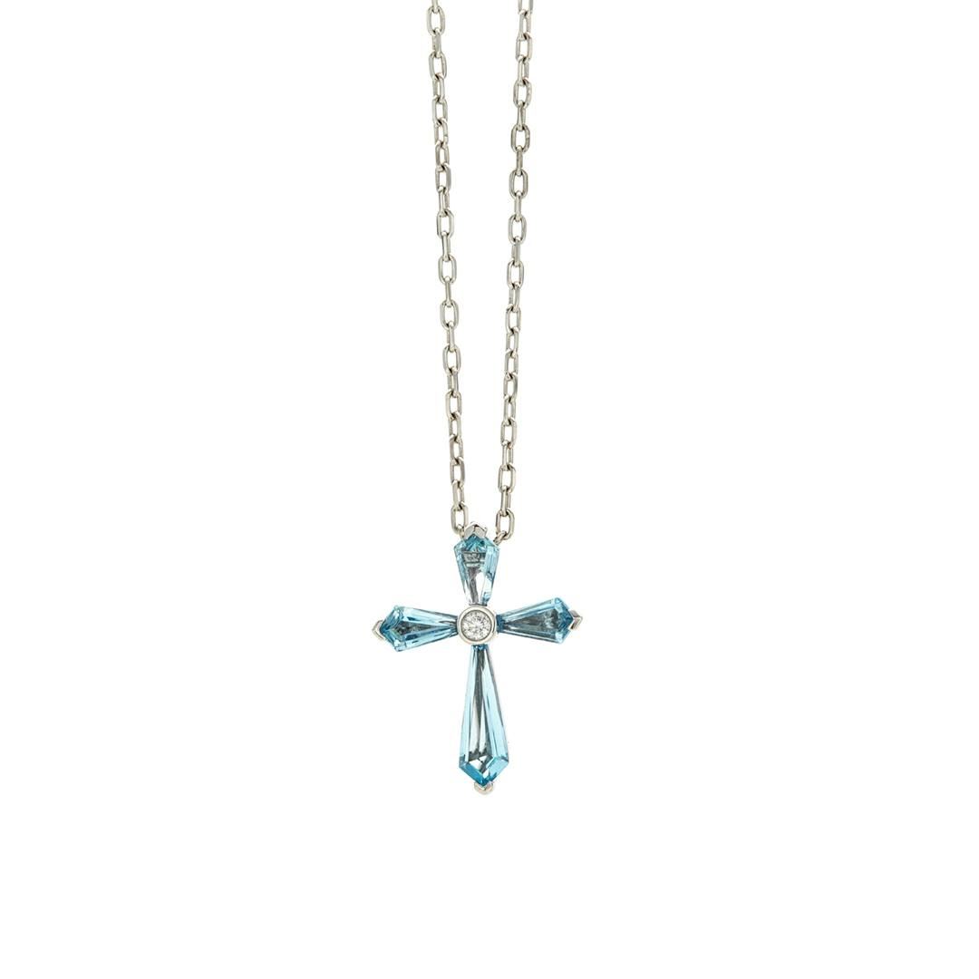 Charles Krypell Blue Topaz and Diamond Cross Necklace 0