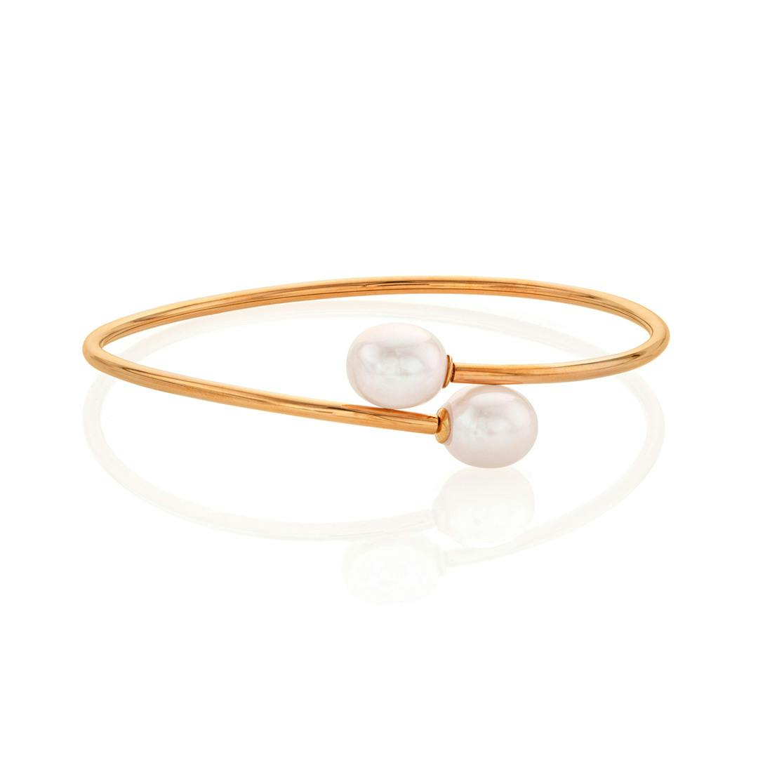 Rose Gold Plated Pearl Bypass Cuff Bracelet 0