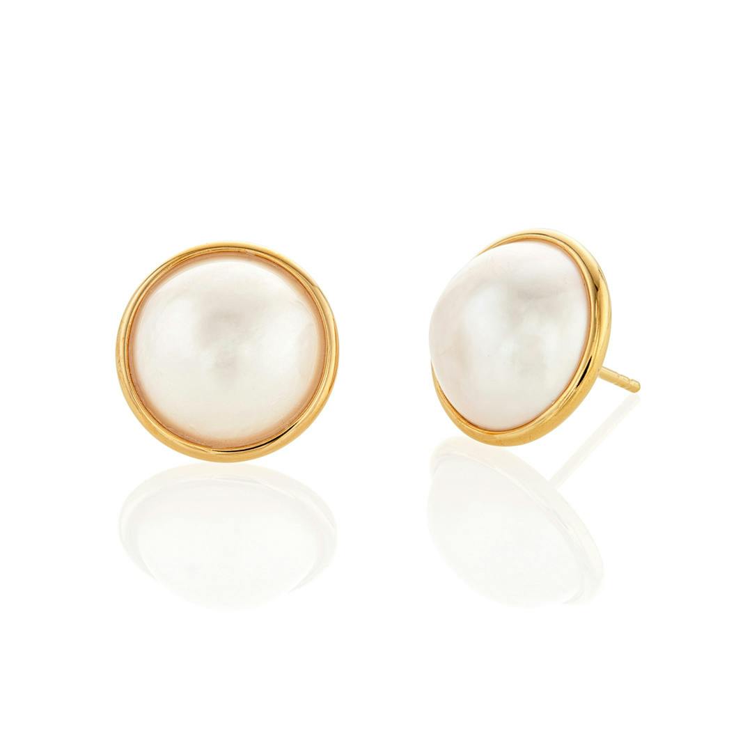 Yellow Gold Plated Mabe Pearl Stud Earrings