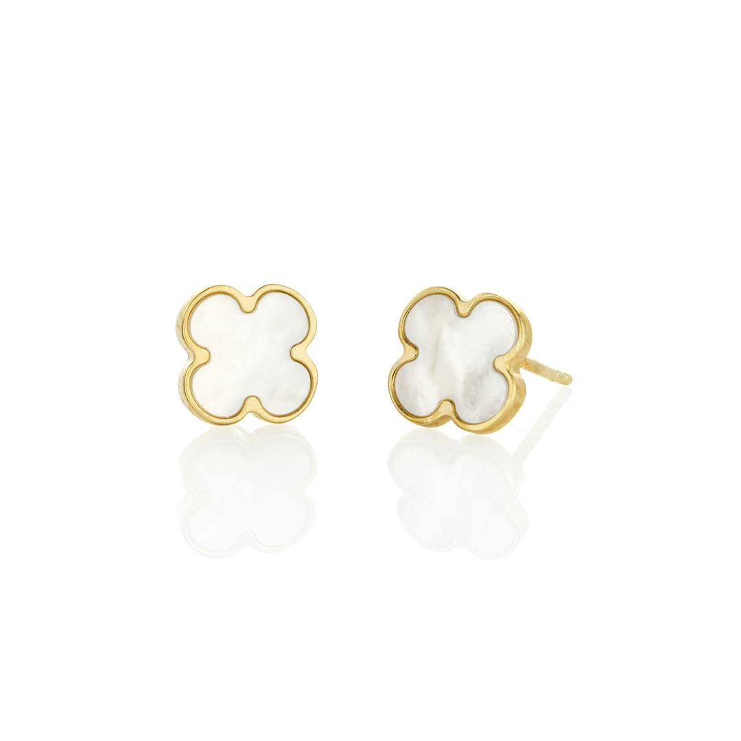 Small Mother of Pearl Clover Stud Earrings