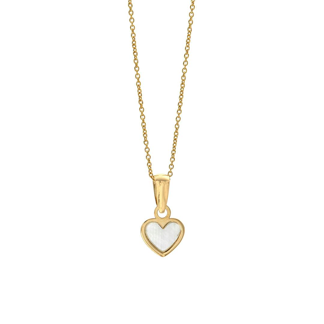 Yellow Gold Mother of Pearl Child's Heart Necklace 0