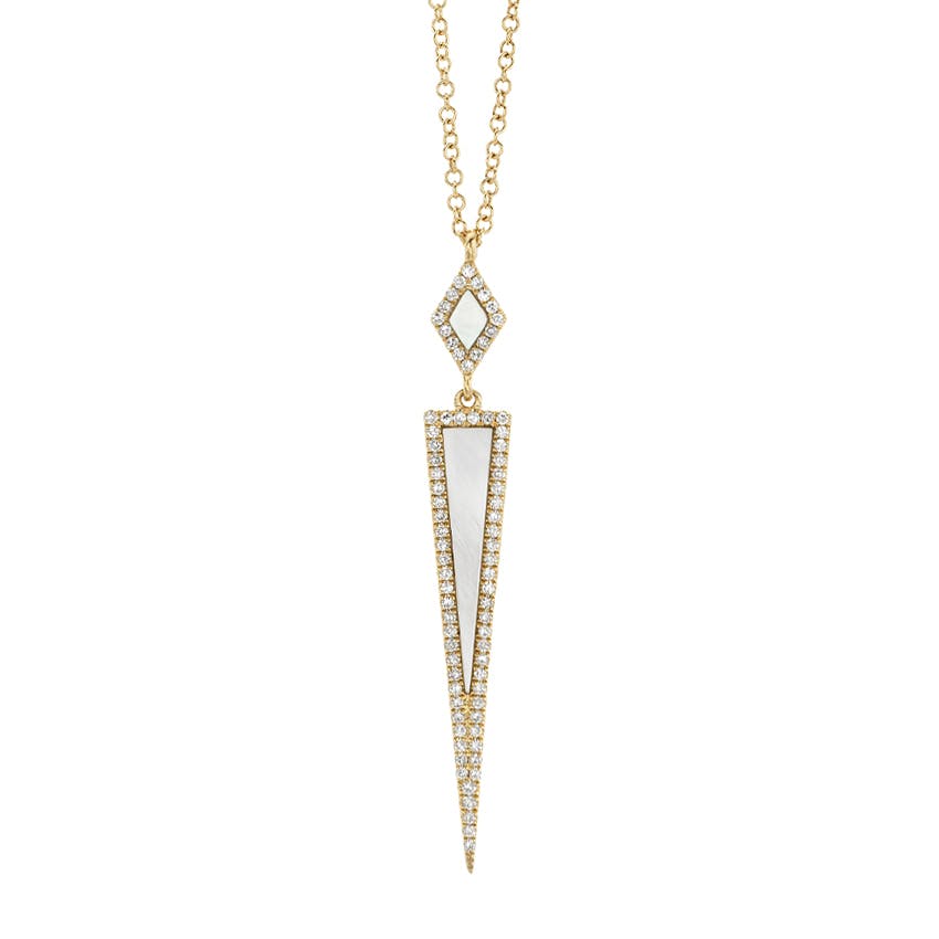 14K Yellow Gold Mother of Pearl and Diamond Geometric Necklace | Front View