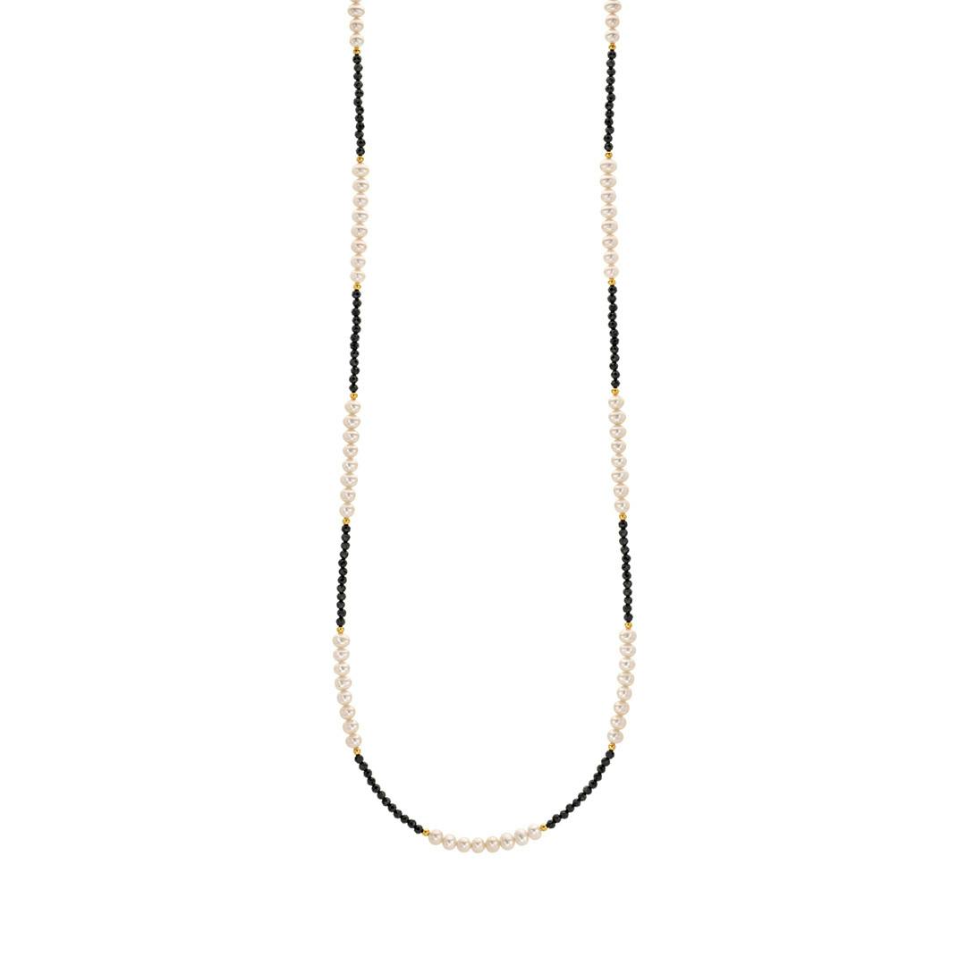 Yellow Gold Plated Pearl and Black Spinel Beaded Necklace 0