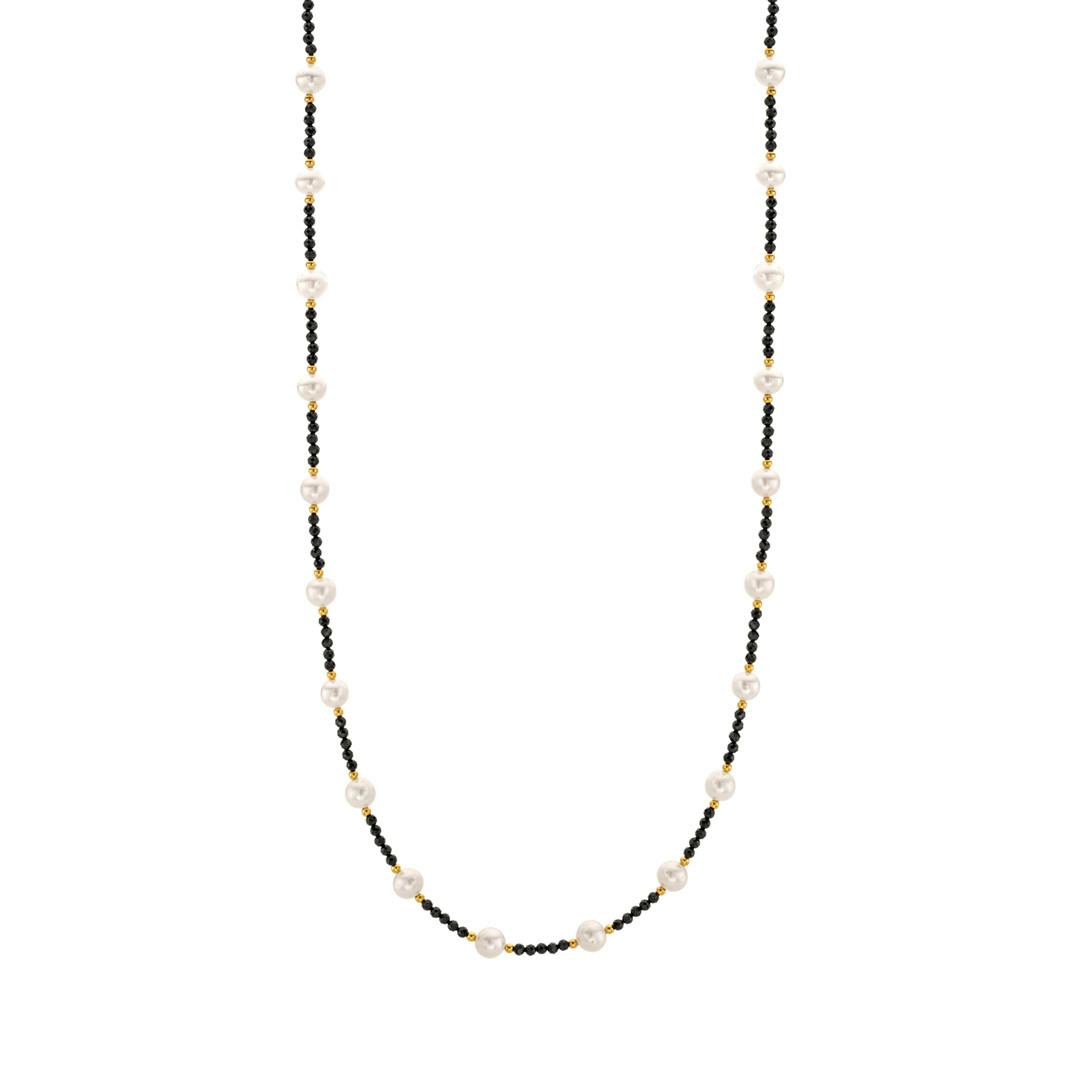 Pearl and Black Spinel Beaded Yellow Gold Plated Necklace 0