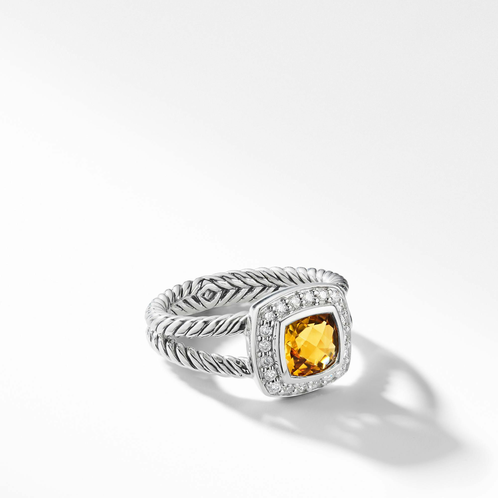 David Yurman Petite Albion Ring with Citrine and Diamonds, size 7