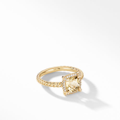David Yurman Chatelaine Pave Bezel Ring in 18k Yellow Gold with Champagne Citrine, size 5