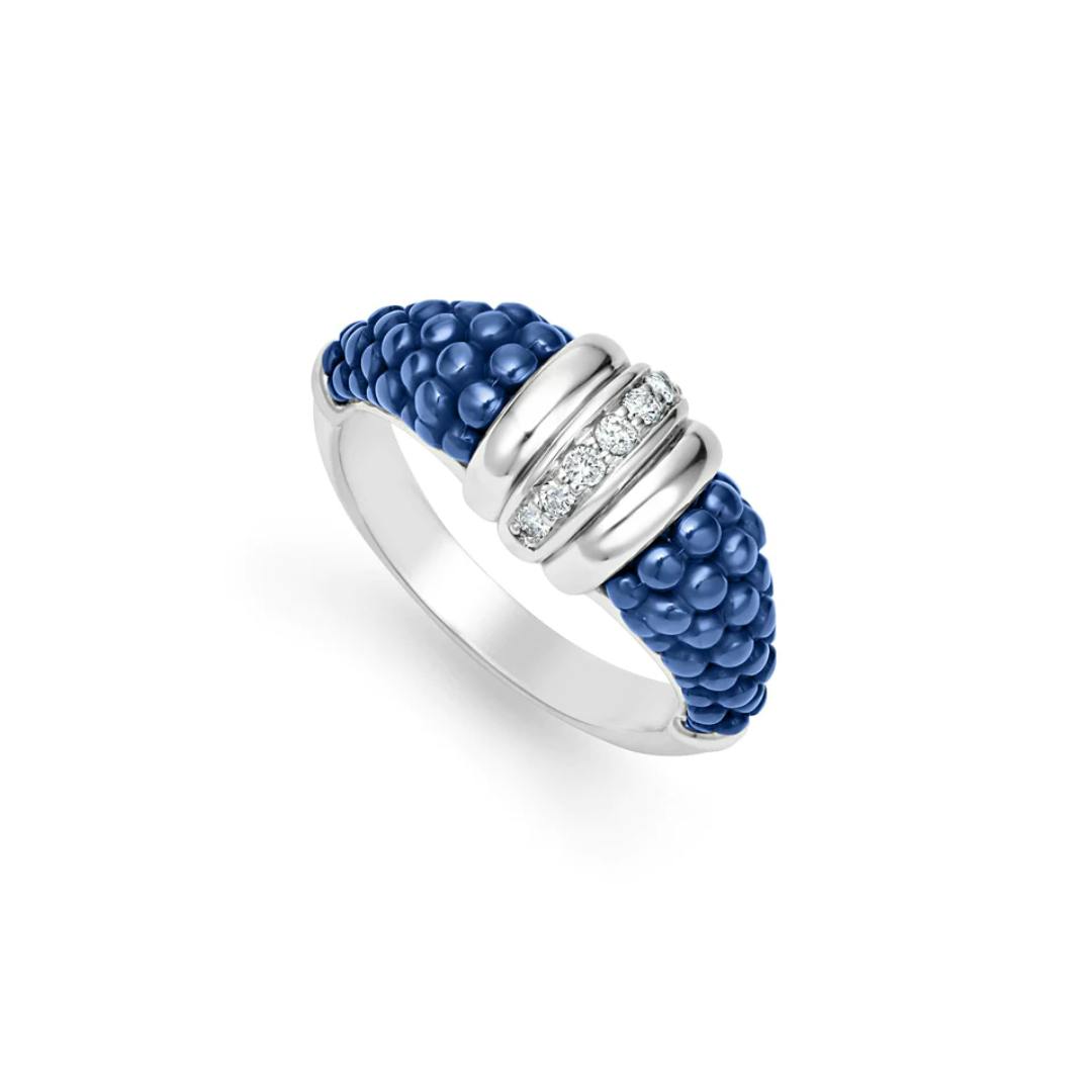 Lagos Blue Caviar Ceramic Diamond Stacking Ring 0