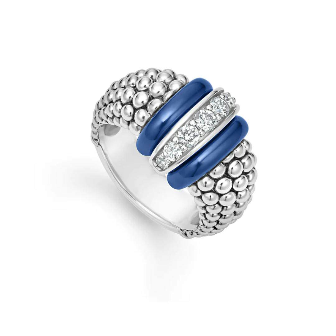 Lagos Blue Caviar Ceramic Caviar Beaded Diamond Ring 0