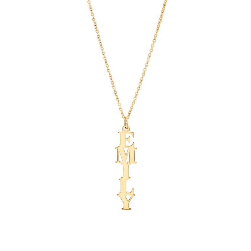 Yellow Gold Plated Vertical Monogram Pendant Necklace 0