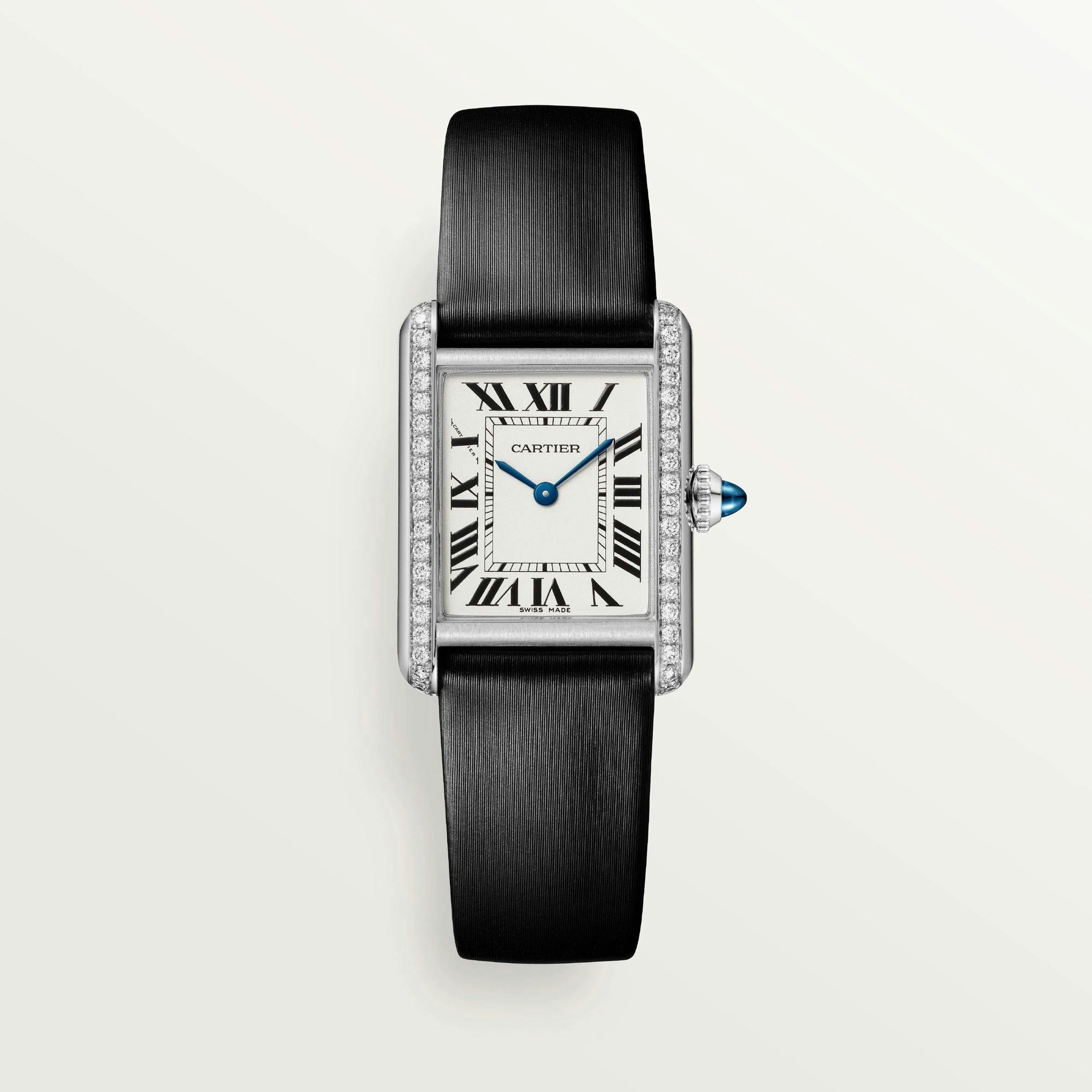 Cartier Tank Must Watch with Diamonds and Calfskin Strap, small
