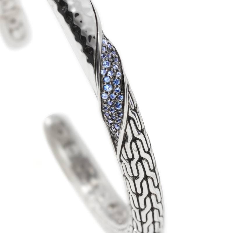 John Hardy Half Chain Twisted Cuff with Blue Sapphires 2