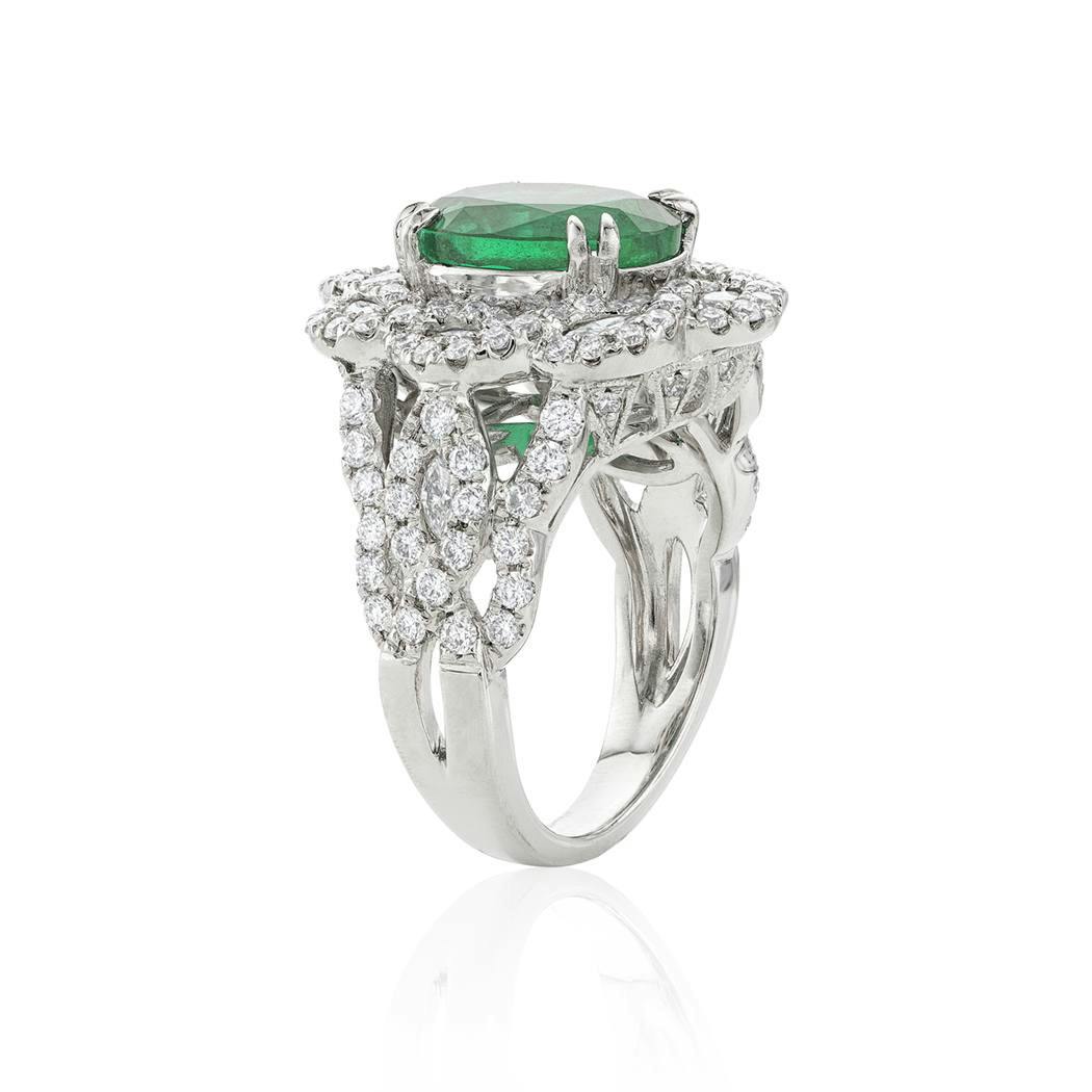 White Gold Oval Emerald & Diamond Accented Ring 1