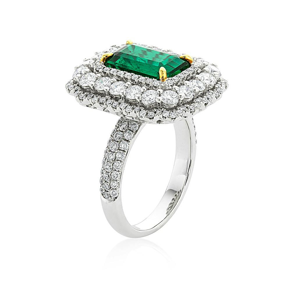 White & Yellow Gold 2.96 Carat Emerald & Diamond Halo Ring 1