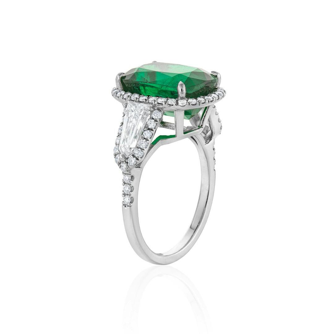 Platinum Cushion Cut Emerald & Pave Diamond Ring 2