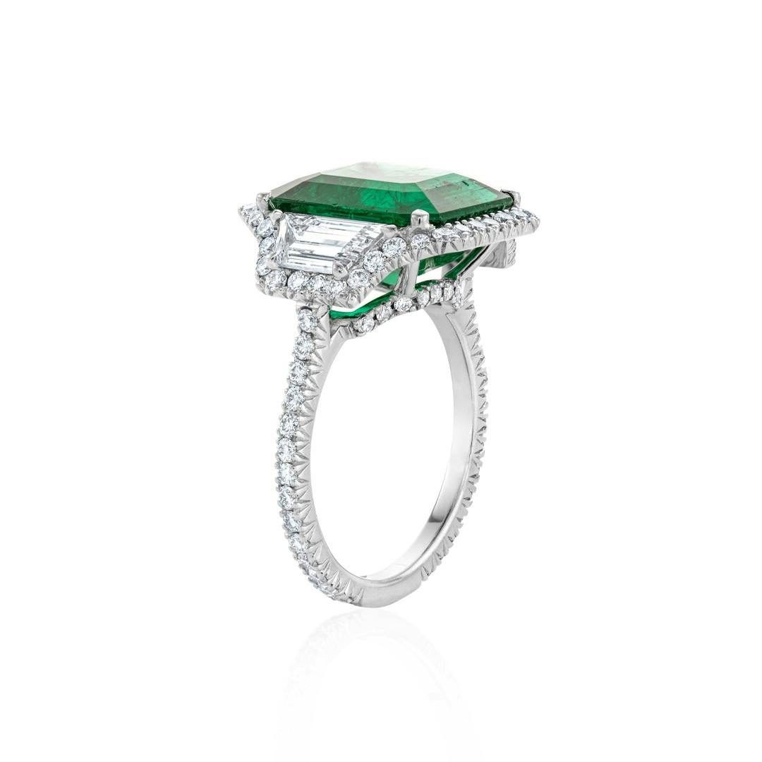 6.38 CTW Emerald and Diamond White Gold Ring 2