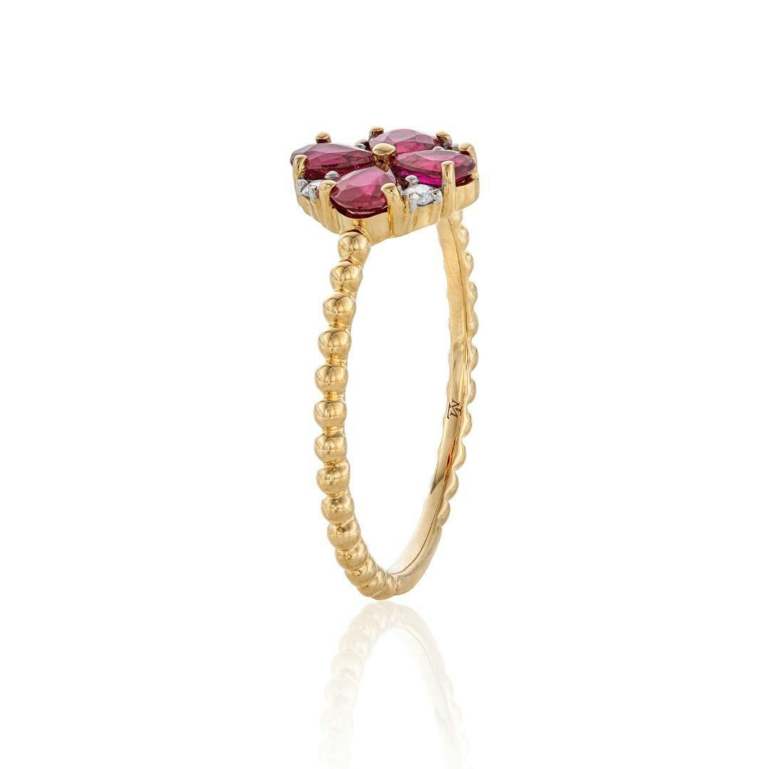 Ruby and Diamond Flower Stackable Ring 1