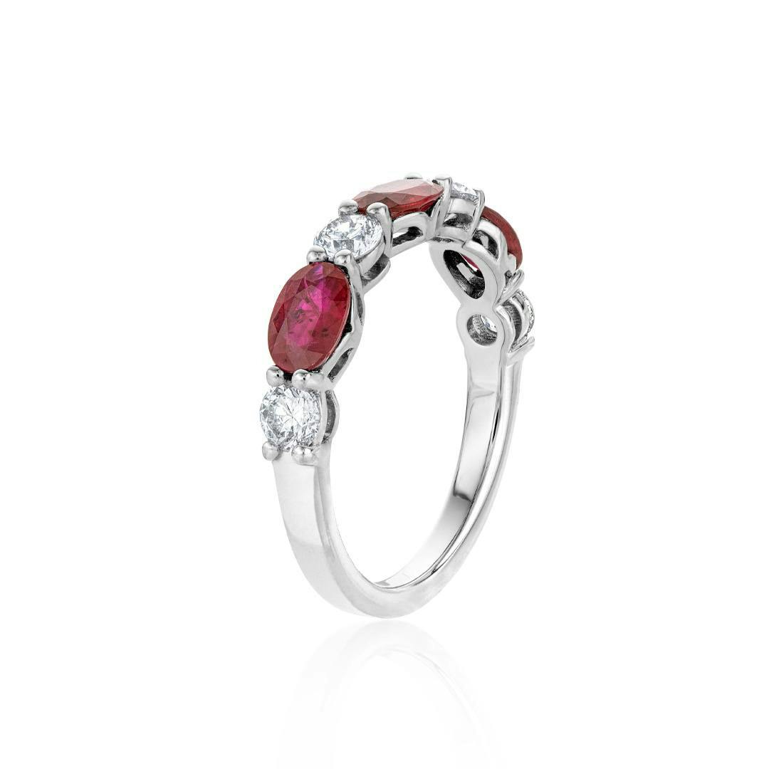 Oval Ruby and Round Diamond White Gold Band 1