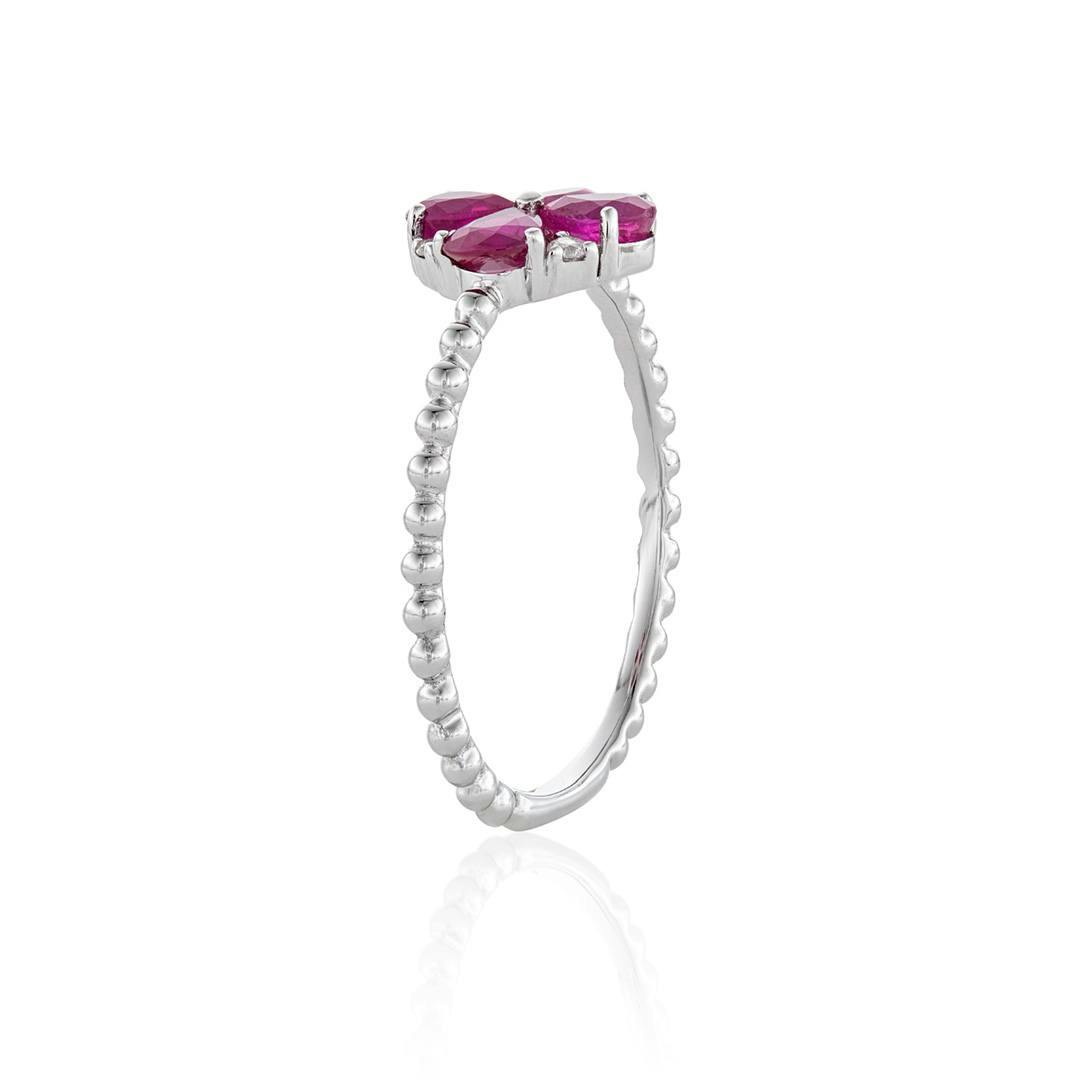 Ruby and Diamond Clover Beaded Stackable Ring 1