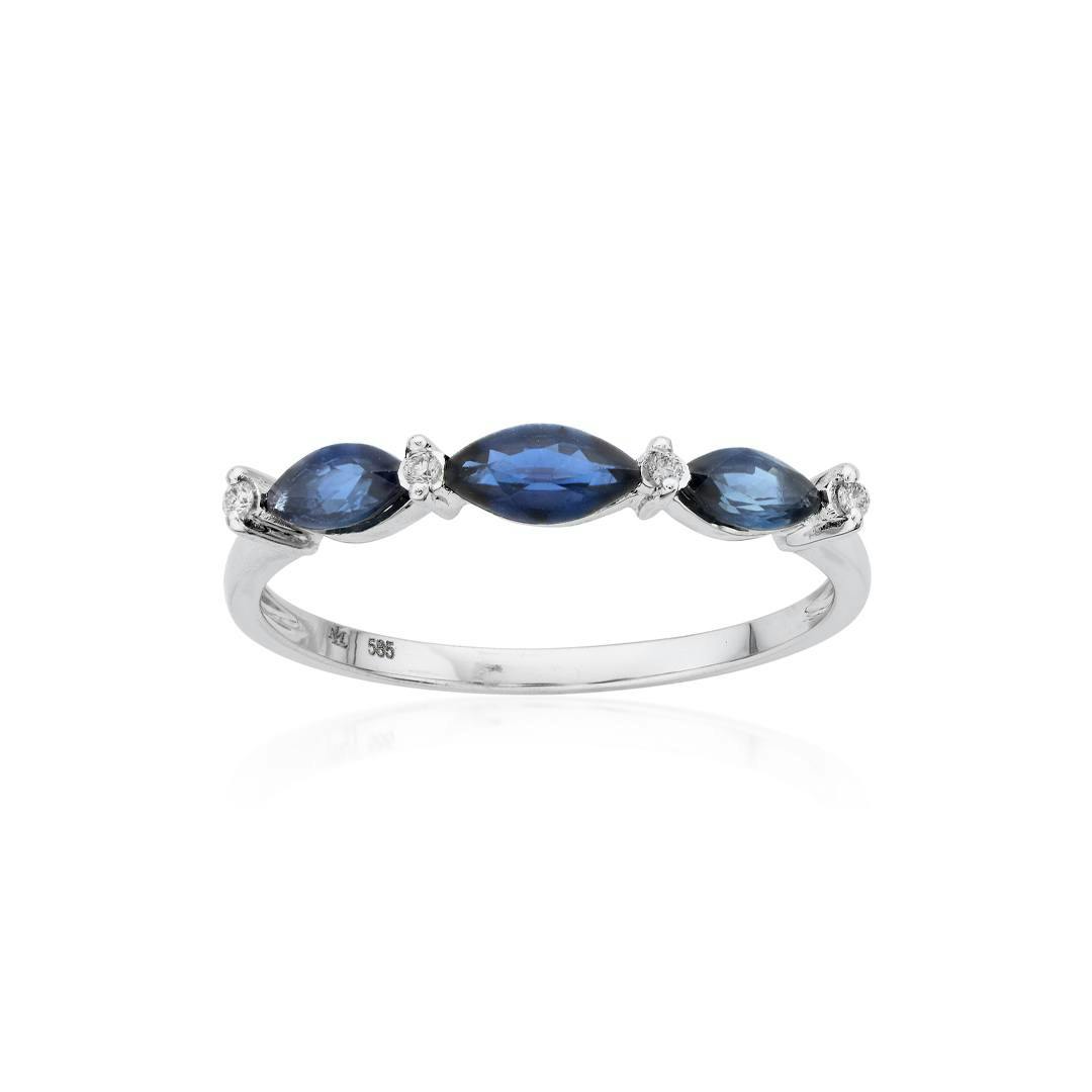 Marquise Cut Sapphire Stackable Ring with Diamond Accents 0