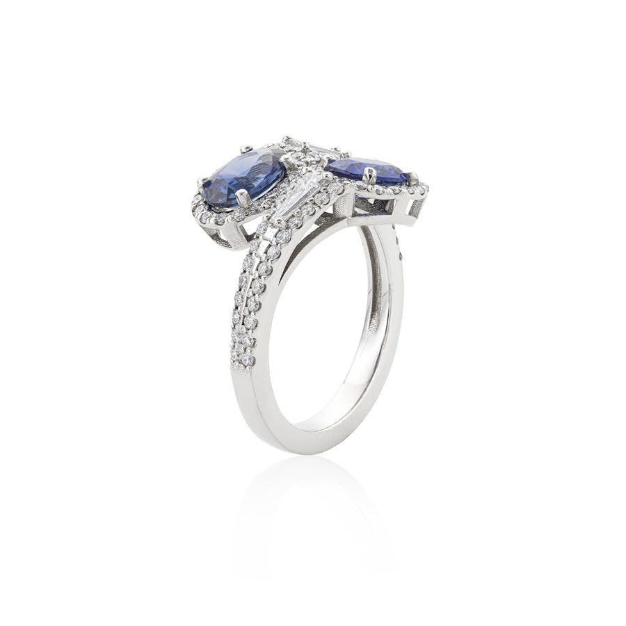 Oval Sapphire and Diamonds Bypass Ring
