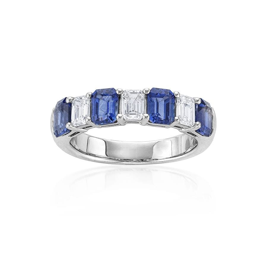 Emerald Cut Diamond and Sapphire Ring 0