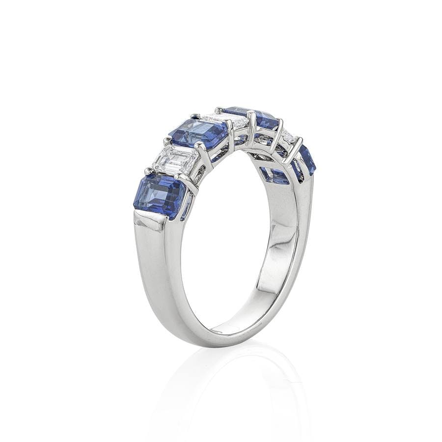 Emerald Cut Diamond and Sapphire Ring 1