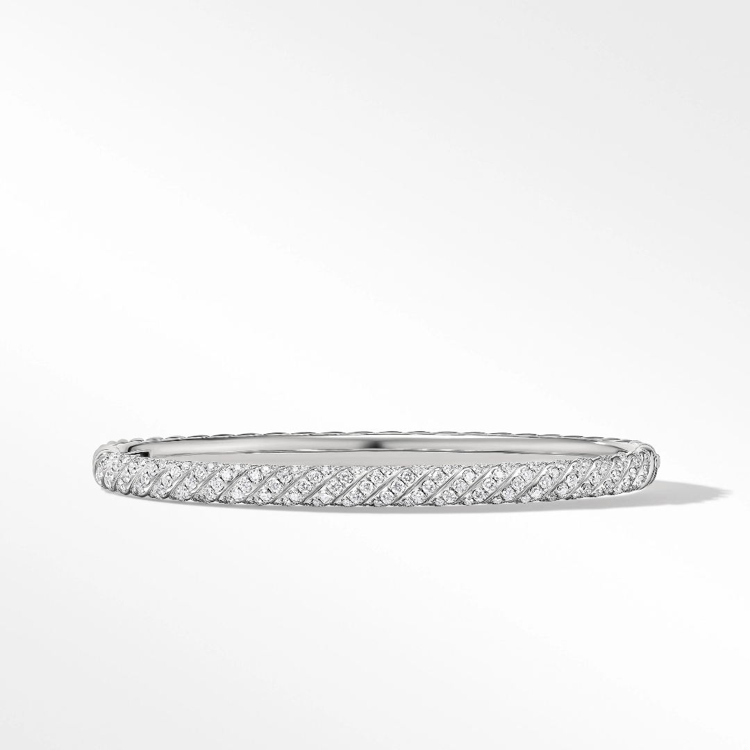 David Yurman Sculpted Cable Bangle in White Gold with Diamonds, size medium 2
